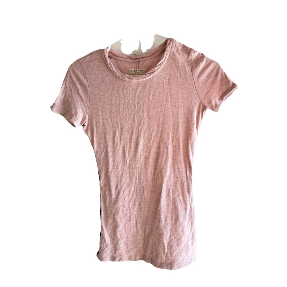 Rag & Bone Womens XS Pink Distressed T-Shirt Short Sleeve Casual Tee